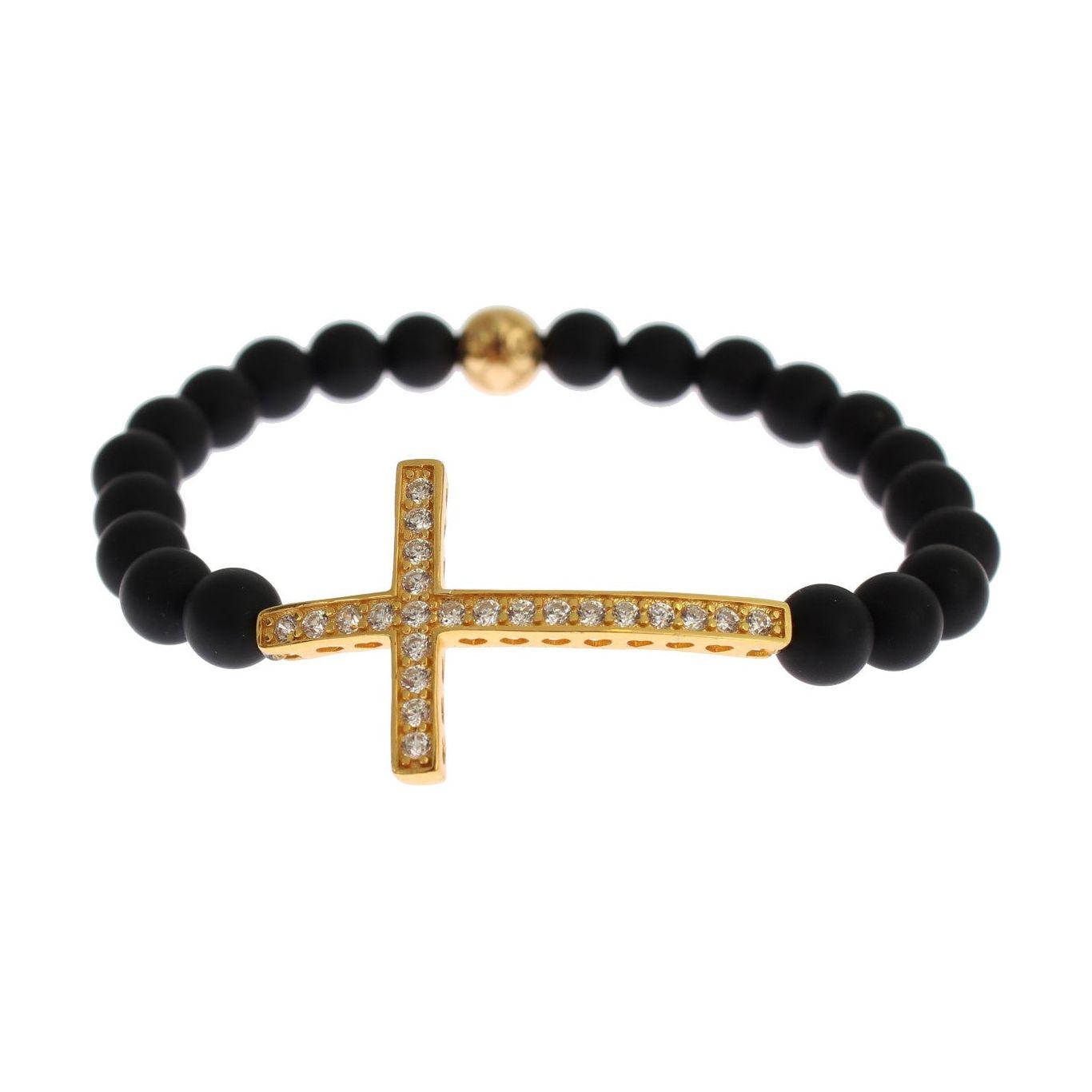 Nialaya Chic Matte Onyx Bead & CZ Diamond Cross Bracelet Bracelet Nialaya Wheat