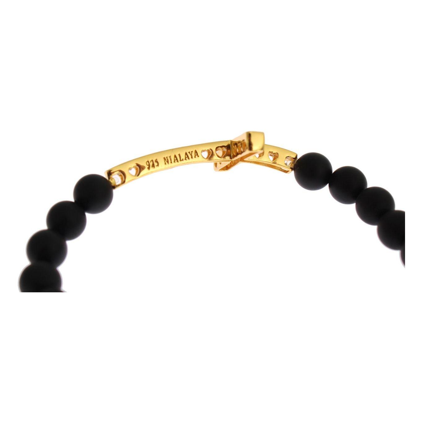 Nialaya Chic Matte Onyx Bead & CZ Diamond Cross Bracelet Bracelet Nialaya Black