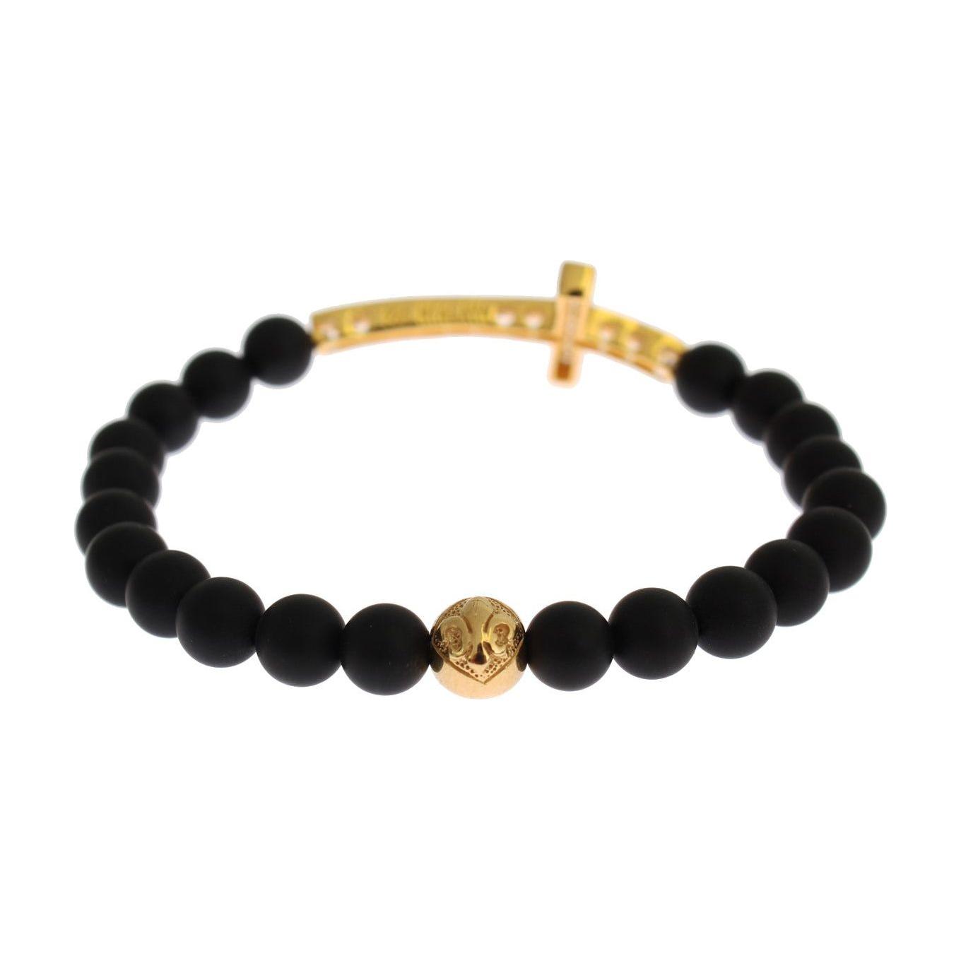 Nialaya Chic Matte Onyx Bead & CZ Diamond Cross Bracelet Bracelet Nialaya Black