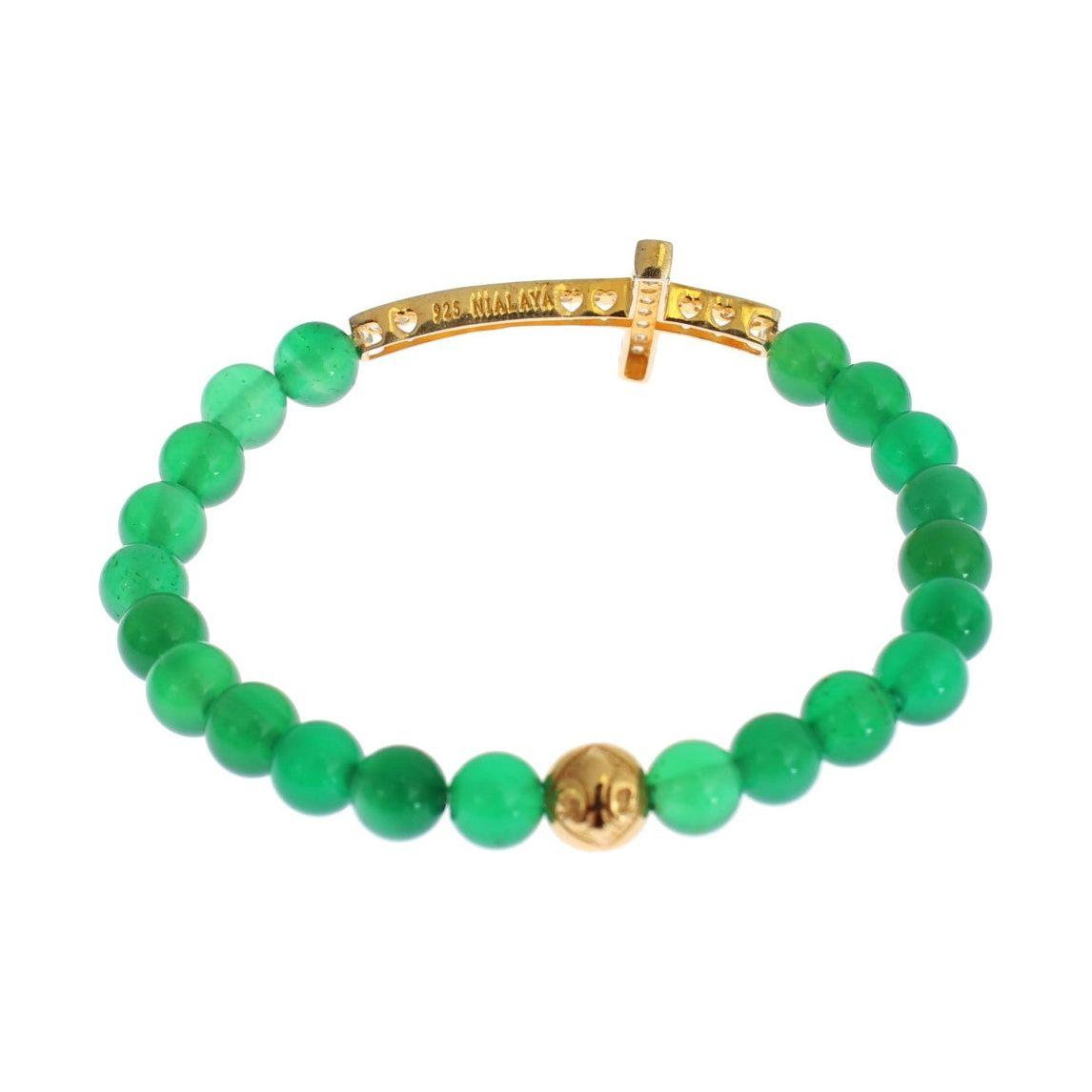 Nialaya Elegant Green Jade Bead & Gold Plated Bracelet Bracelet Nialaya Medium Sea Green