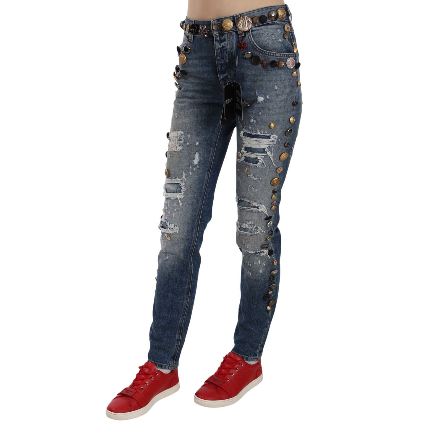 Dolce & Gabbana Crystal Embellished Luxury Denim Jeans Dolce & Gabbana Dark Slate Gray