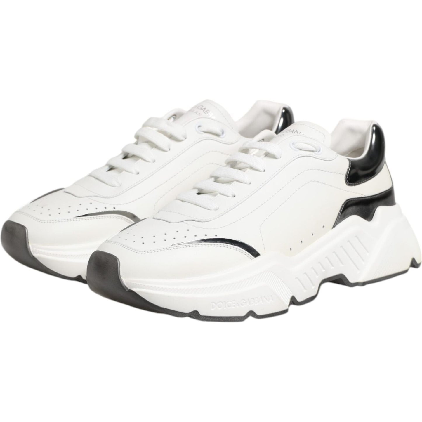 Dolce & Gabbana White Silver DAYMASTER Leather Sneakers Shoes