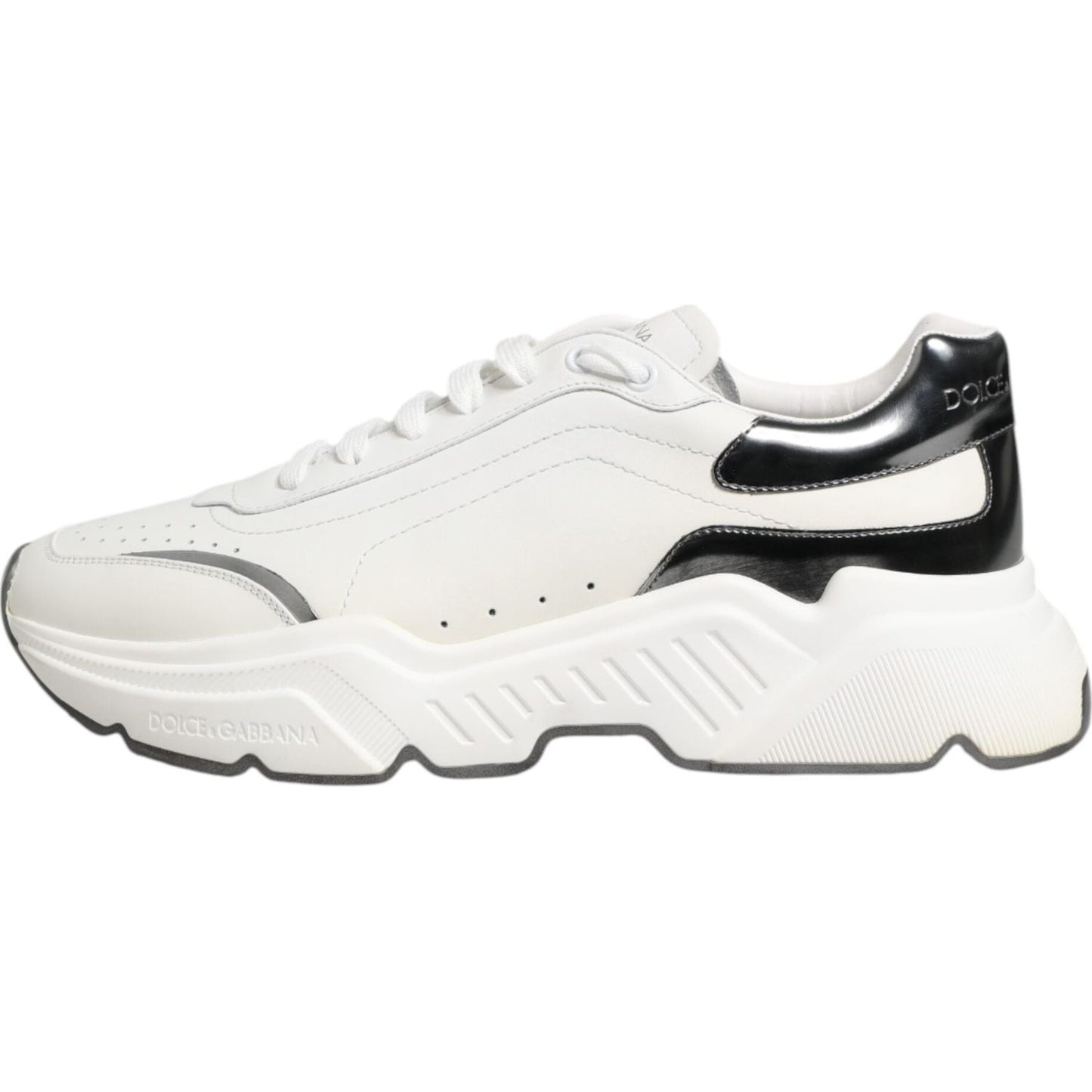 Dolce & Gabbana White Silver DAYMASTER Leather Sneakers Shoes