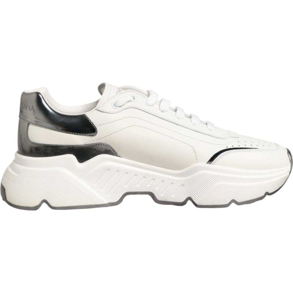 Dolce & Gabbana White Silver DAYMASTER Leather Sneakers Shoes