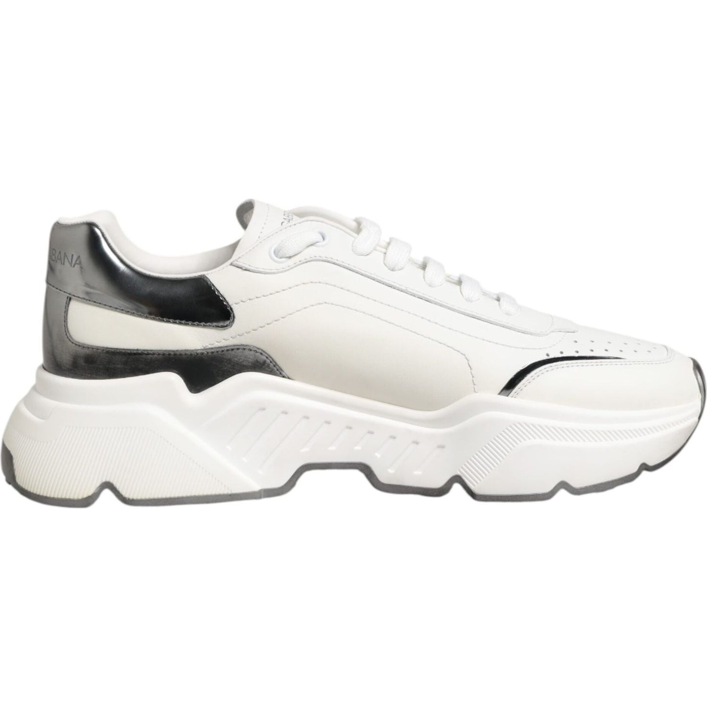 Dolce & Gabbana White Silver DAYMASTER Leather Sneakers Shoes