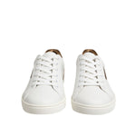 Dolce & Gabbana White Brown Leather Low Top Men Sneakers Shoes MV7383-43