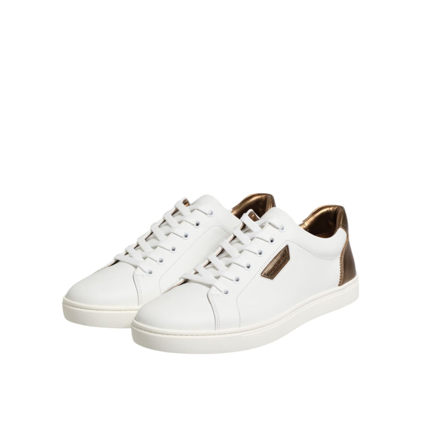 Dolce & Gabbana White Brown Leather Low Top Men Sneakers Shoes MV7383-43