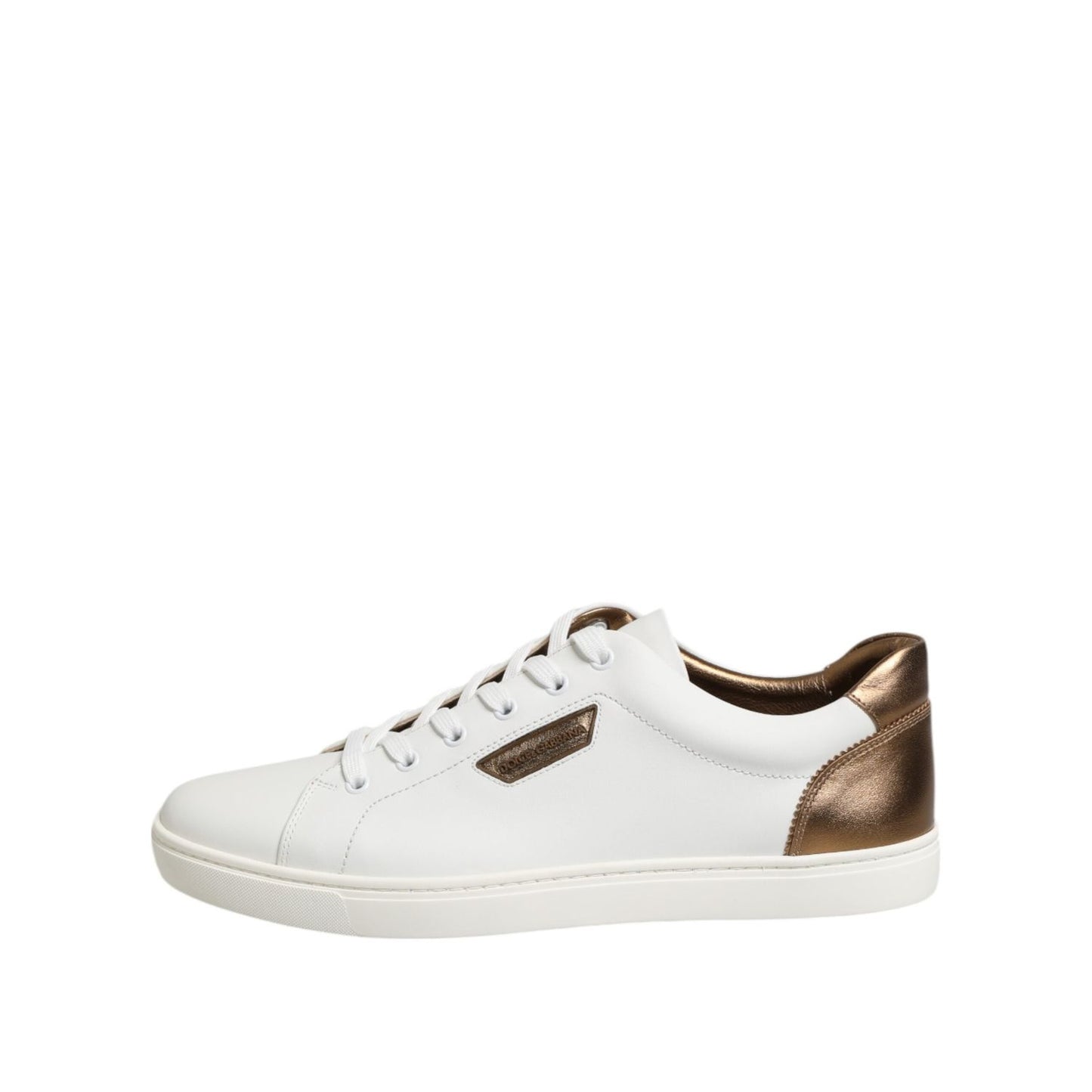 Dolce & Gabbana White Brown Leather Low Top Men Sneakers Shoes MV7383-43