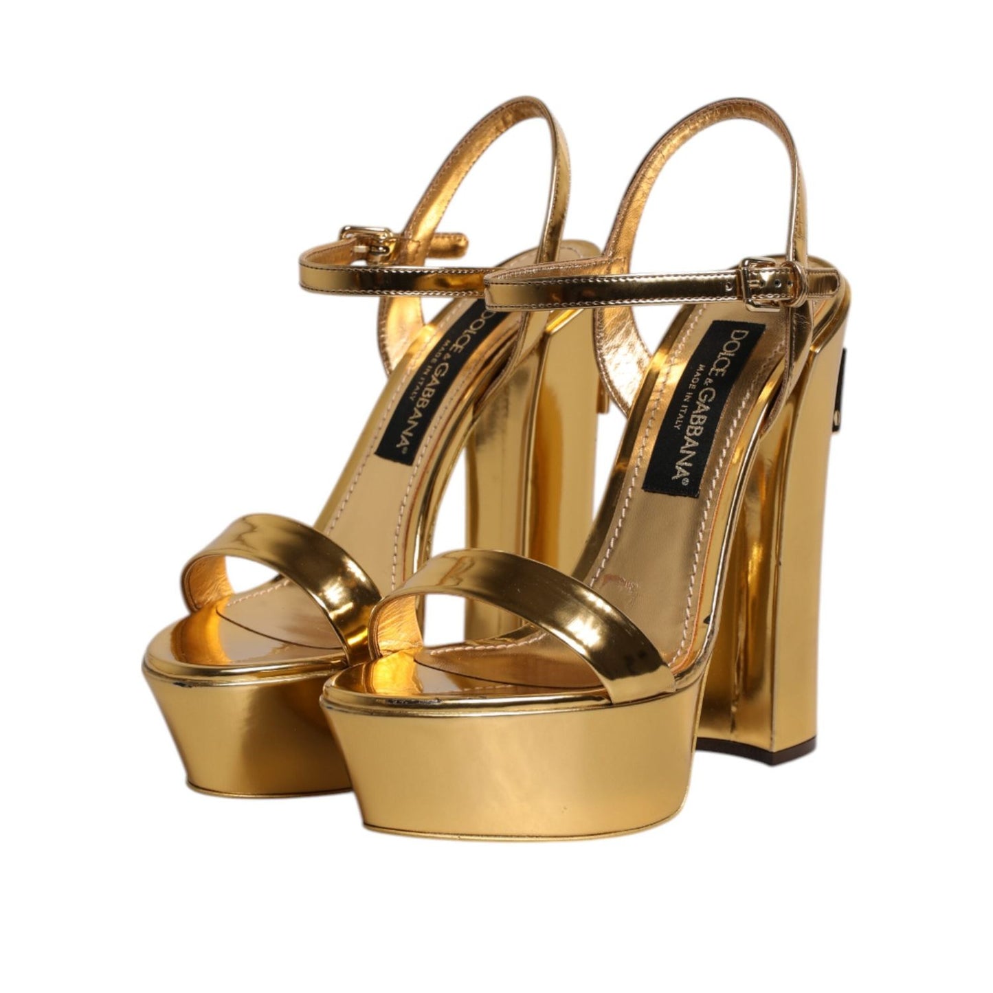 Dolce & Gabbana Gold Leather Platform Keira Sandals Shoes LA11457-39