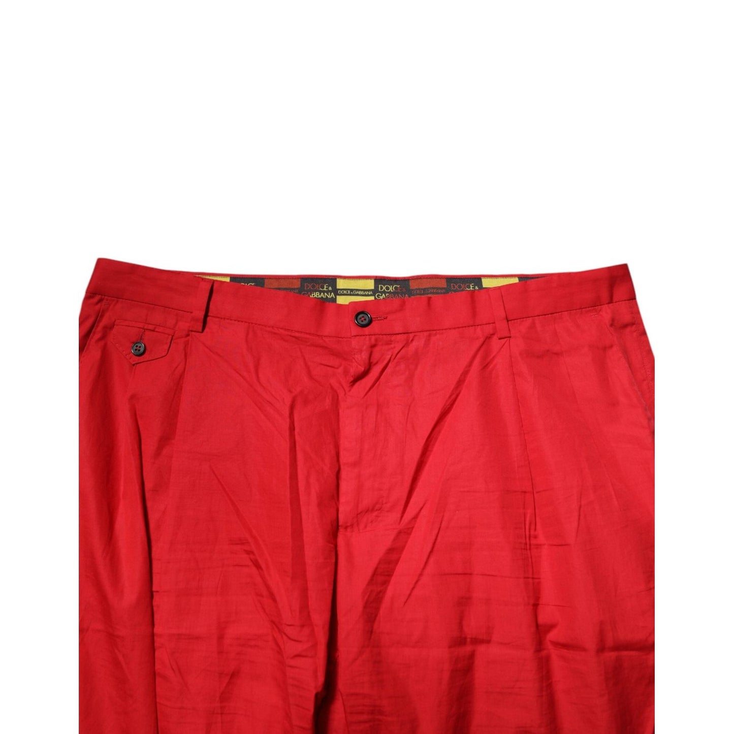 Dolce & Gabbana Red Cotton Pleated Men Formal Trouser Pants PAN76639-56