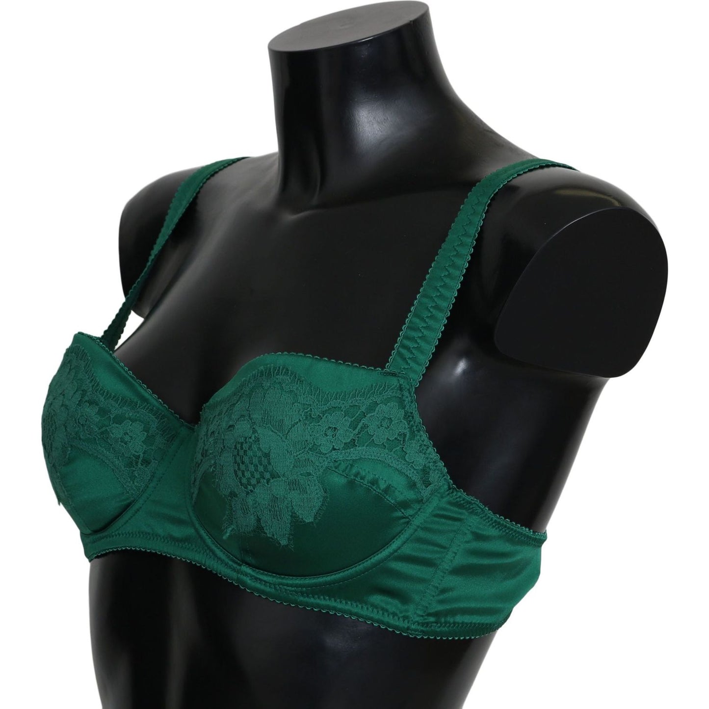 Dolce & Gabbana Enchanting Green Floral Lace Silk Bra Dolce & Gabbana Black