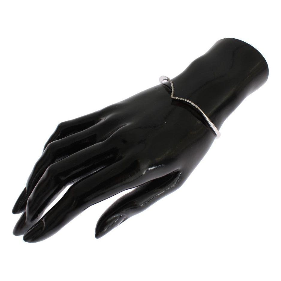 Nialaya Elegant Silver Bangle Cuff with Clear CZ Accents Bracelet Nialaya Black