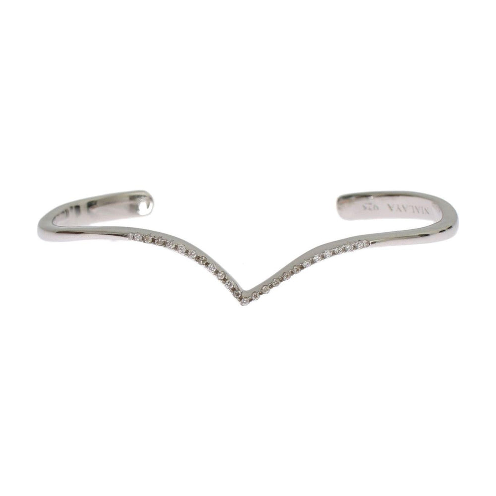 Nialaya Elegant Silver Bangle Cuff with Clear CZ Accents Bracelet Nialaya Dark Gray