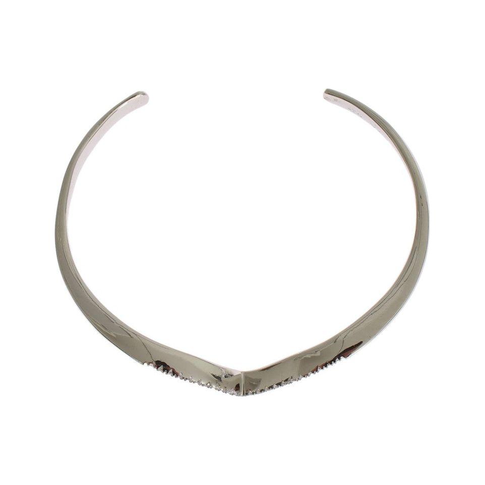 Nialaya Elegant Silver Bangle Cuff with Clear CZ Accents Bracelet Nialaya Rosy Brown