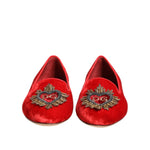 Dolce & Gabbana Red Velvet DG Heart Loafers Flat Shoes LA12779-36.5