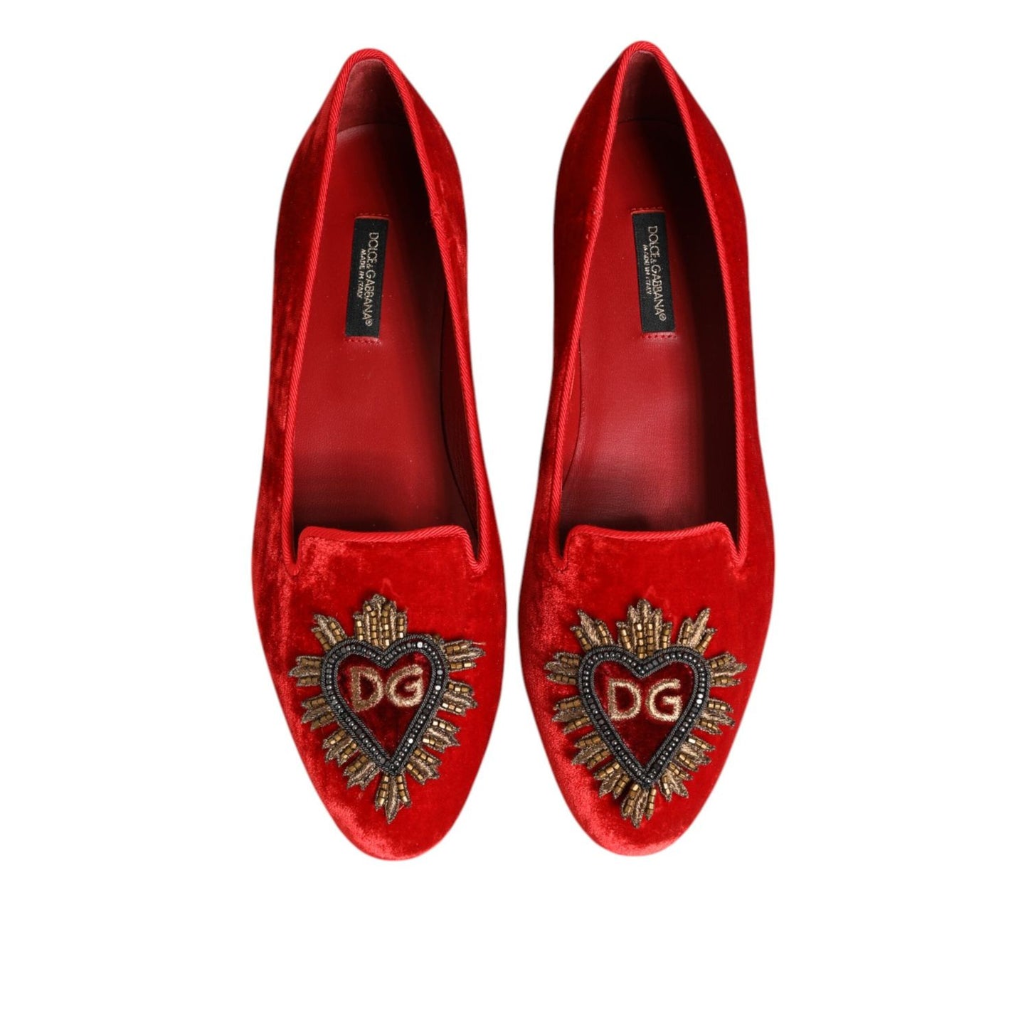 Dolce & Gabbana Red Velvet DG Heart Loafers Flat Shoes LA12779-36.5