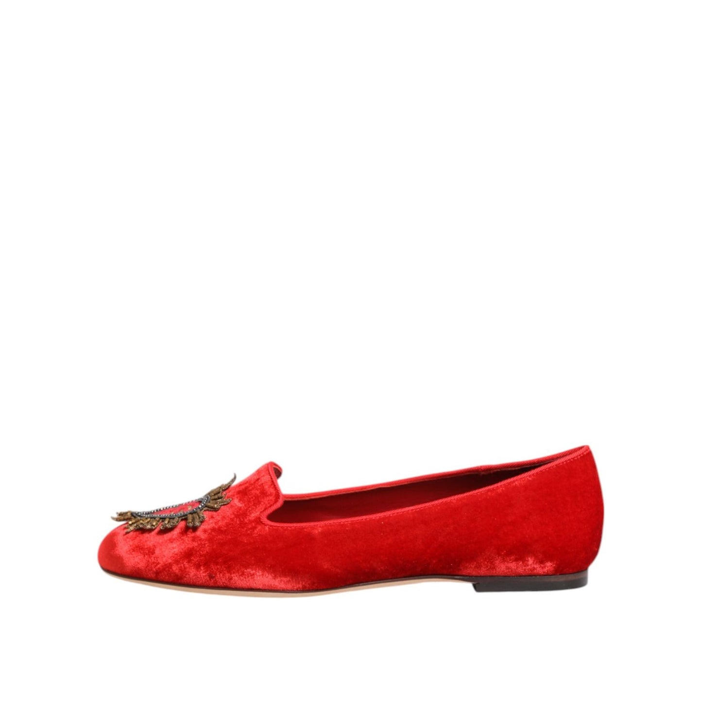 Dolce & Gabbana Red Velvet DG Heart Loafers Flat Shoes LA12779-36.5