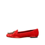 Dolce & Gabbana Red Velvet DG Heart Loafers Flat Shoes LA12779-36.5