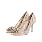 Dolce & Gabbana Beige Taormina Lace Crystal Heels Pumps Shoes LA12820-35.5