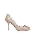 Dolce & Gabbana Beige Taormina Lace Crystal Heels Pumps Shoes LA12820-35.5