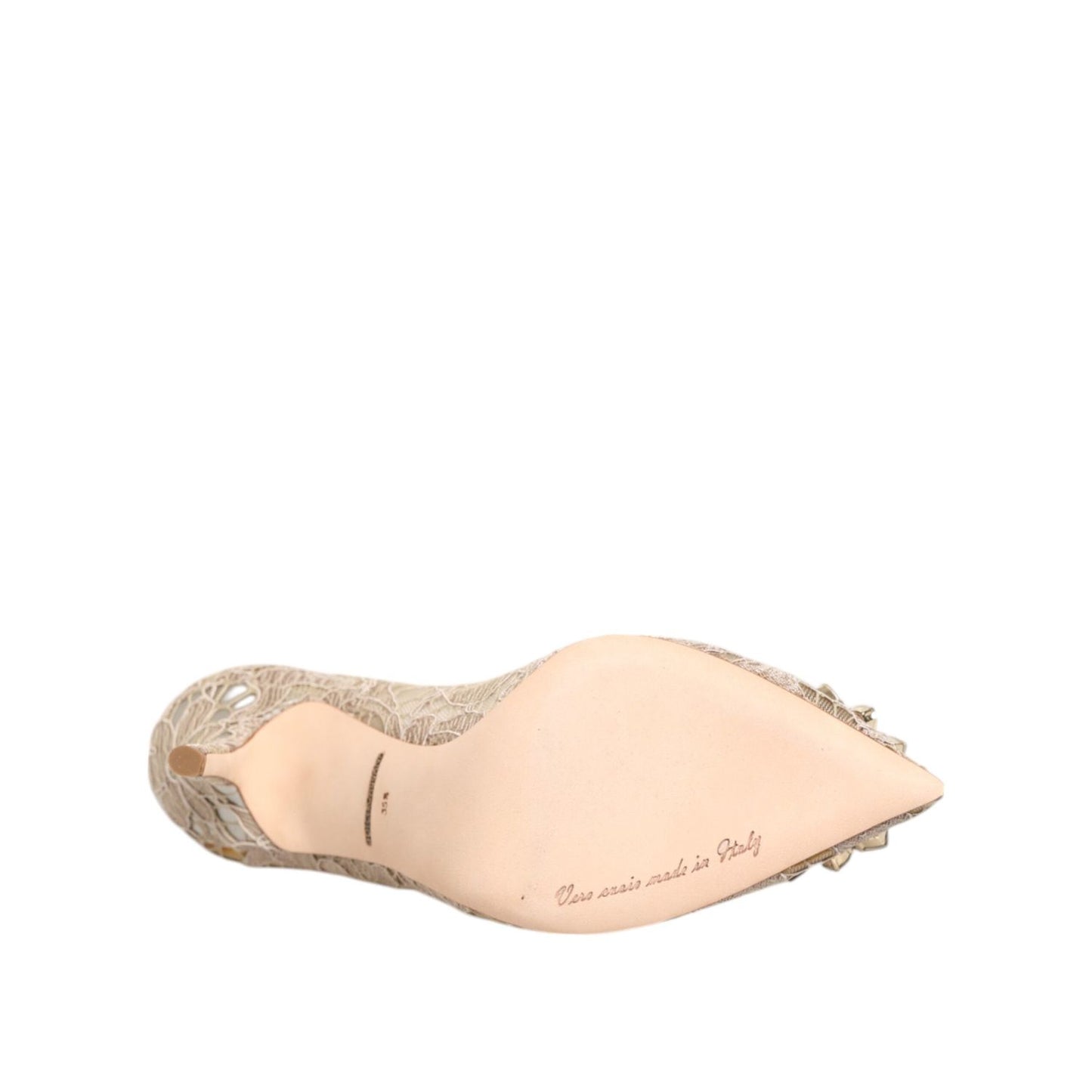 Dolce & Gabbana Beige Taormina Lace Crystal Heels Pumps Shoes LA12820-35.5
