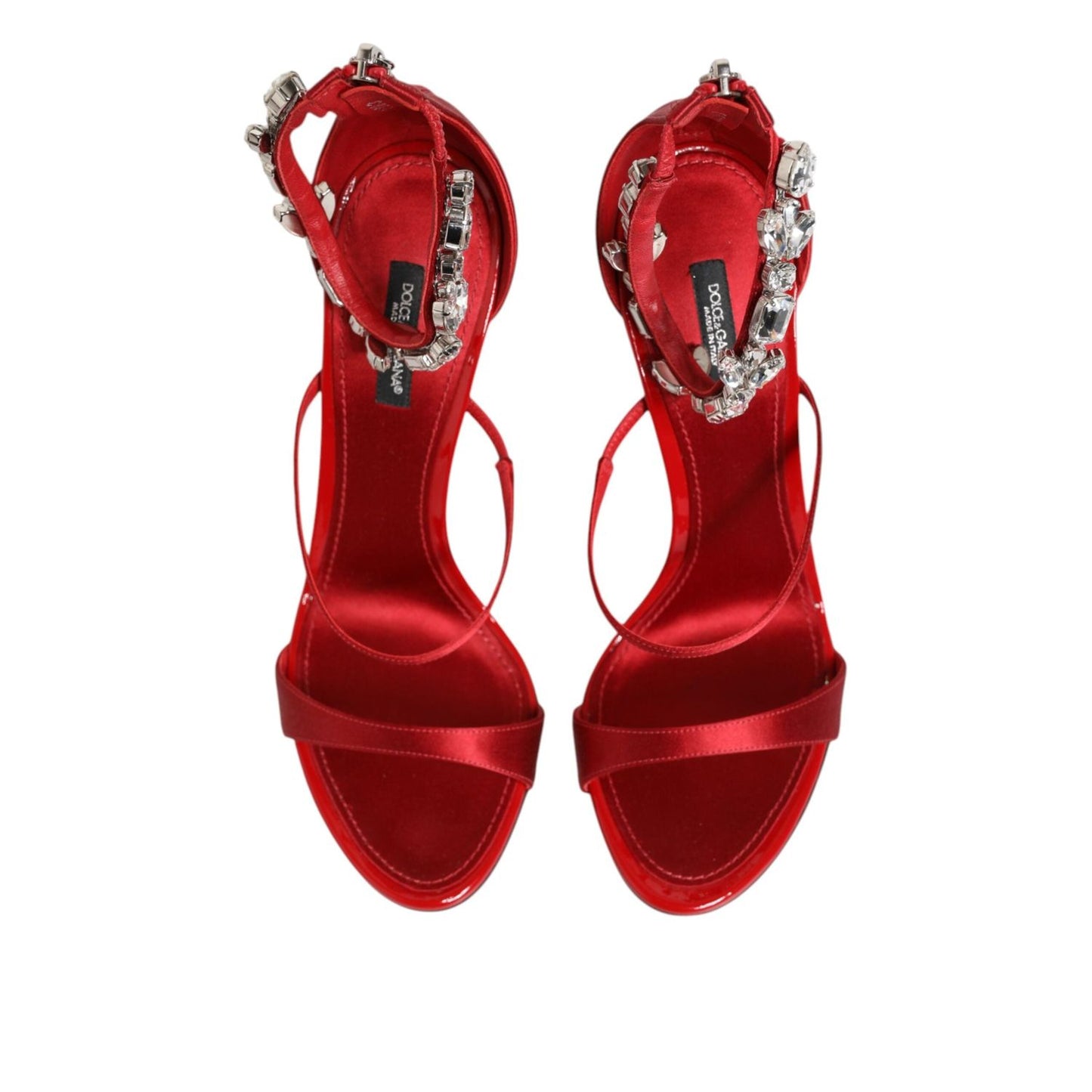 Dolce & Gabbana Red Satin Crystals Keira Sandals Heel Shoes LA12830-39