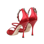 Dolce & Gabbana Red Satin Crystals Keira Sandals Heel Shoes LA12830-39