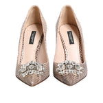 Dolce & Gabbana Beige Leather Crystal Embellished Pumps Shoes LA12876-36