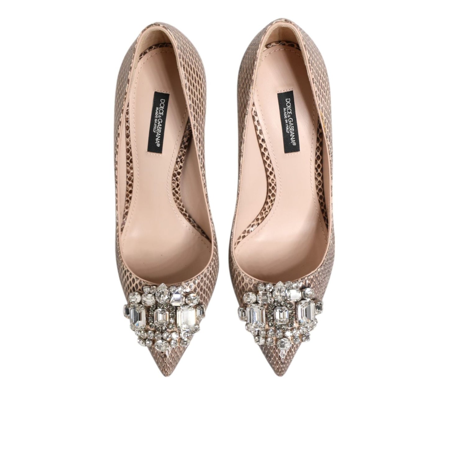 Dolce & Gabbana Beige Leather Crystal Embellished Pumps Shoes LA12876-36