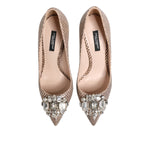 Dolce & Gabbana Beige Leather Crystal Embellished Pumps Shoes LA12876-36