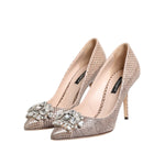 Dolce & Gabbana Beige Leather Crystal Embellished Pumps Shoes LA12876-36