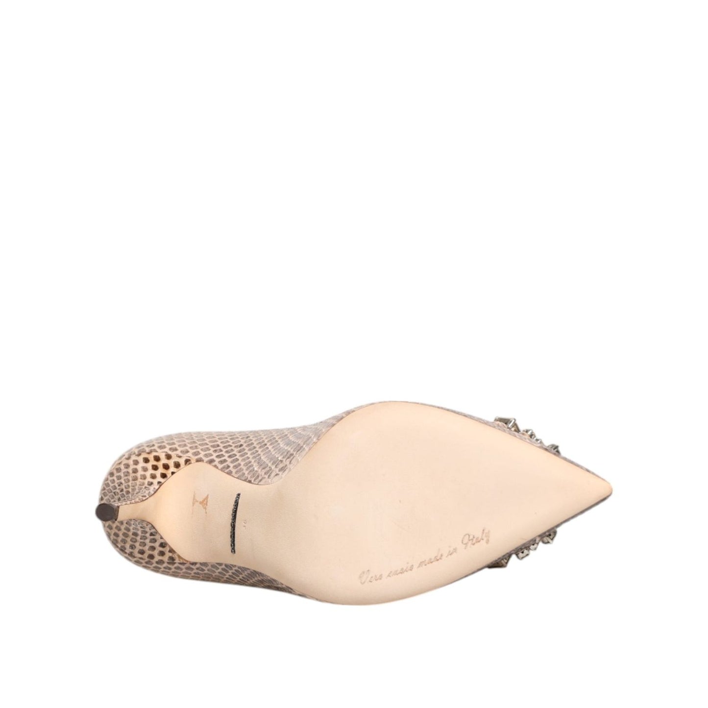 Dolce & Gabbana Beige Leather Crystal Embellished Pumps Shoes LA12876-36