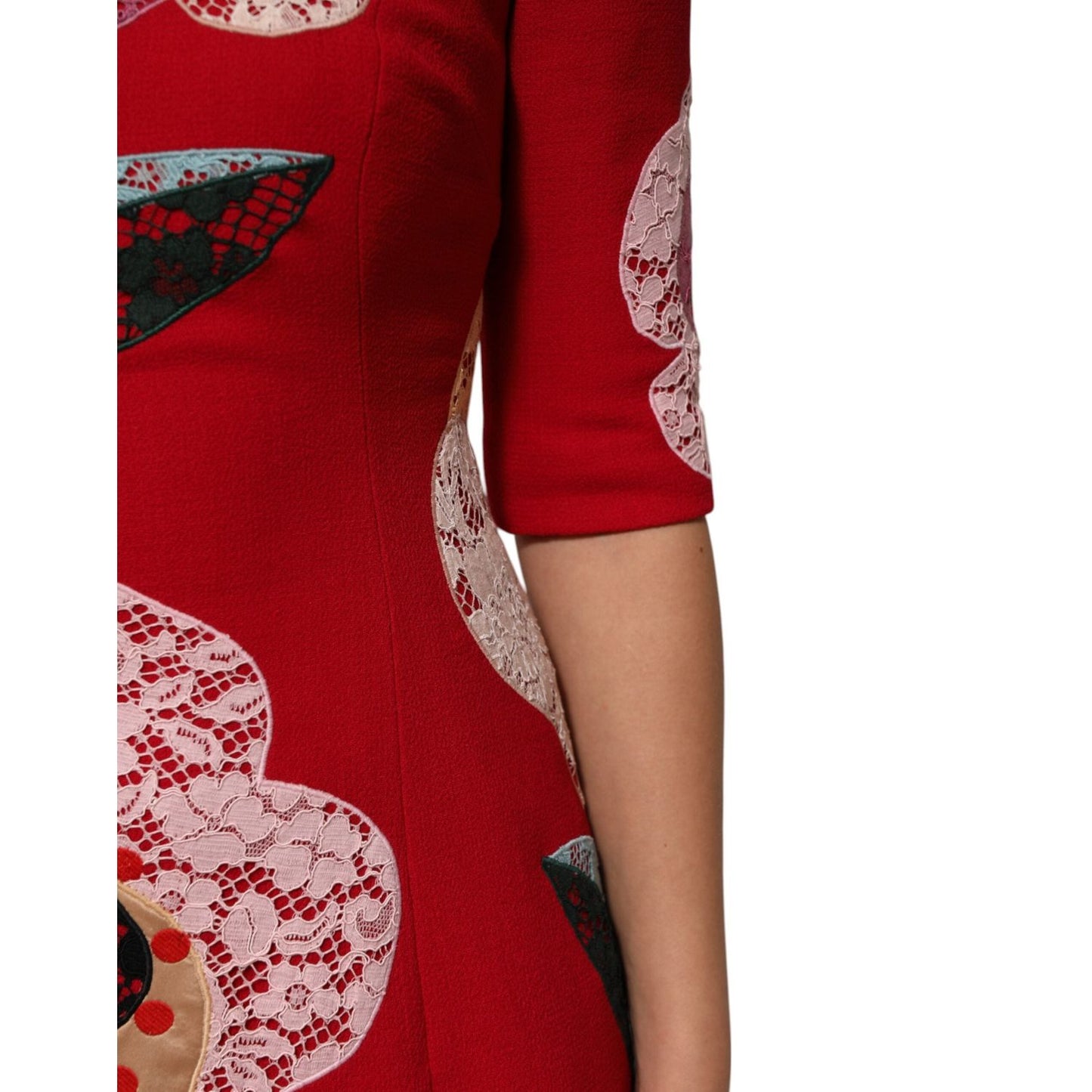 Dolce & Gabbana Red Lace Floral Applique A-line Mini Dress DR81748-36