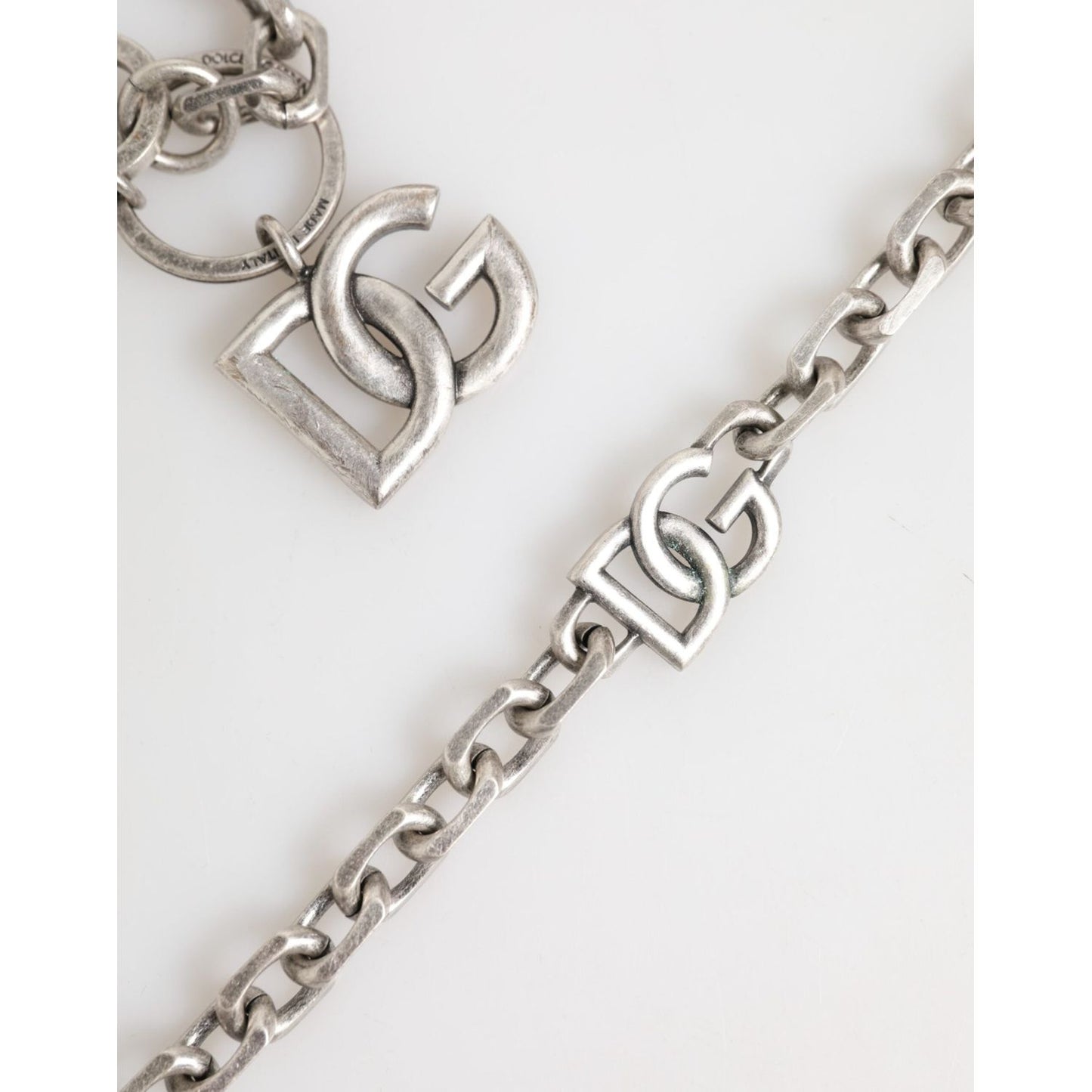 Dolce & Gabbana Silver Tone Brass DG Logo Detailing Chain Men Necklace SMY10795