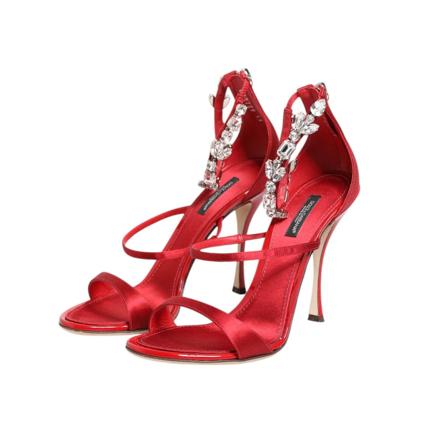 Dolce & Gabbana Red Satin Crystals Keira Sandals Heels Shoes LA12904-36.5