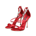 Dolce & Gabbana Red Satin Crystals Keira Sandals Heels Shoes LA12904-36.5