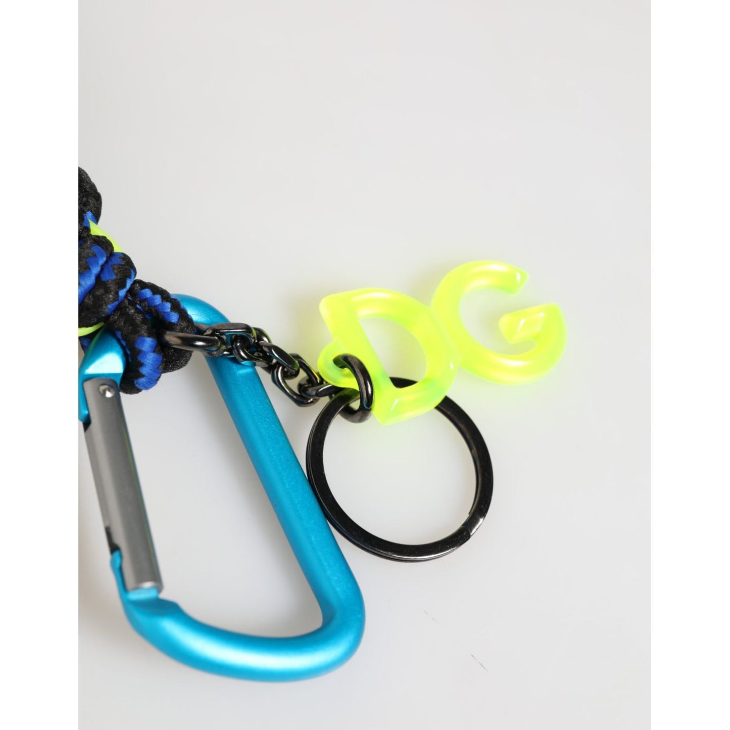 Dolce & Gabbana Multicolor Polyester Tape String DG Logo Keychain Keyring with vibrant blue and yellow design.