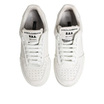 Top view of Dolce & Gabbana White Miami Leather Low Top Sneakers Shoes showing laces and branding on tongue.