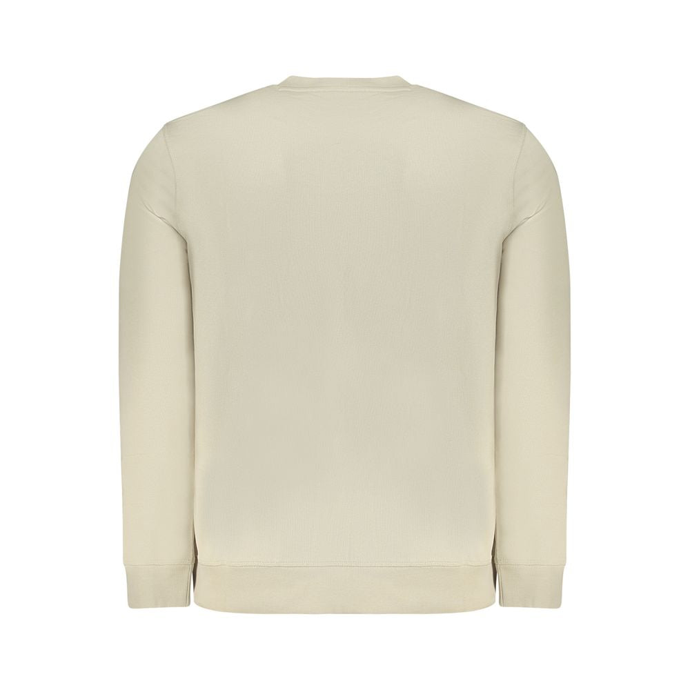 Rear view of Hugo Boss Beige Cotton Men Sweater with long sleeves and crew neck, showcasing the elegant design and quality craftsmanship.