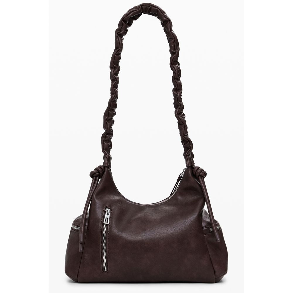 Desigual Brown Polyethylene Women Handbag with contrasting details and multiple zip pockets.