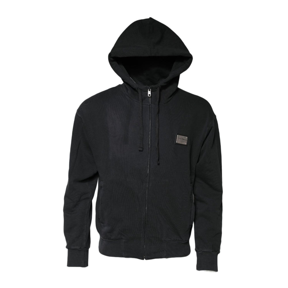 Dolce & Gabbana Black Logo FullZip Hooded Sweatshirt Sweater, 100% cotton, featuring iconic logo and hood for luxury streetwear style.