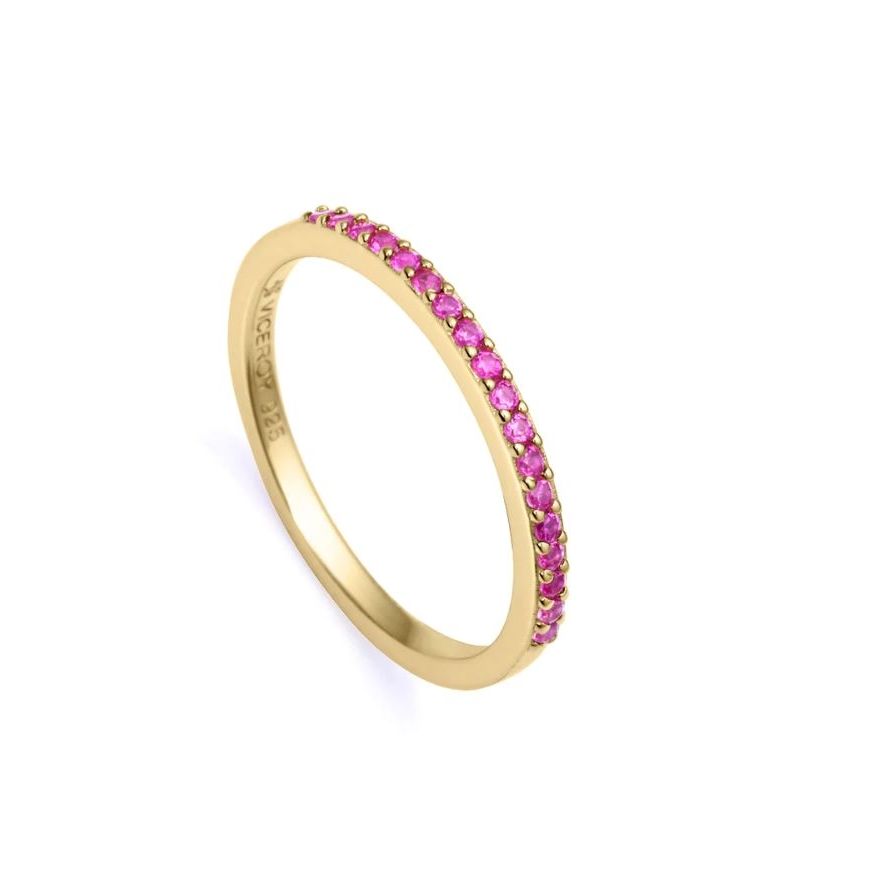Elegant gold ring with pink gemstones, suitable for ladies. VICEROY JEWELS Mod. 9118A014-37, perfect for gifts. Quartz movement, 3 ATM.