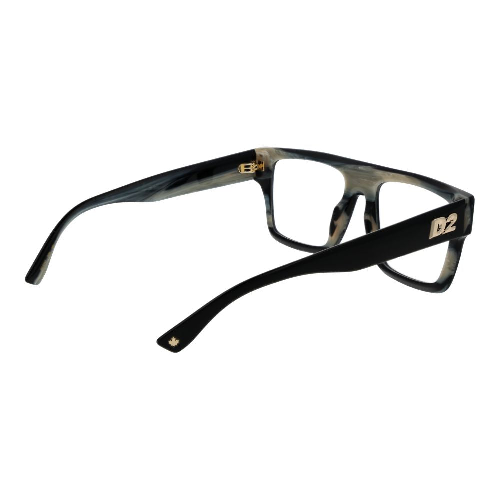 Dsquared² Black Acetate Glasses (Frames) for men, full-rim rectangle style, black frame, branded case, size 54-19-145, demo lenses