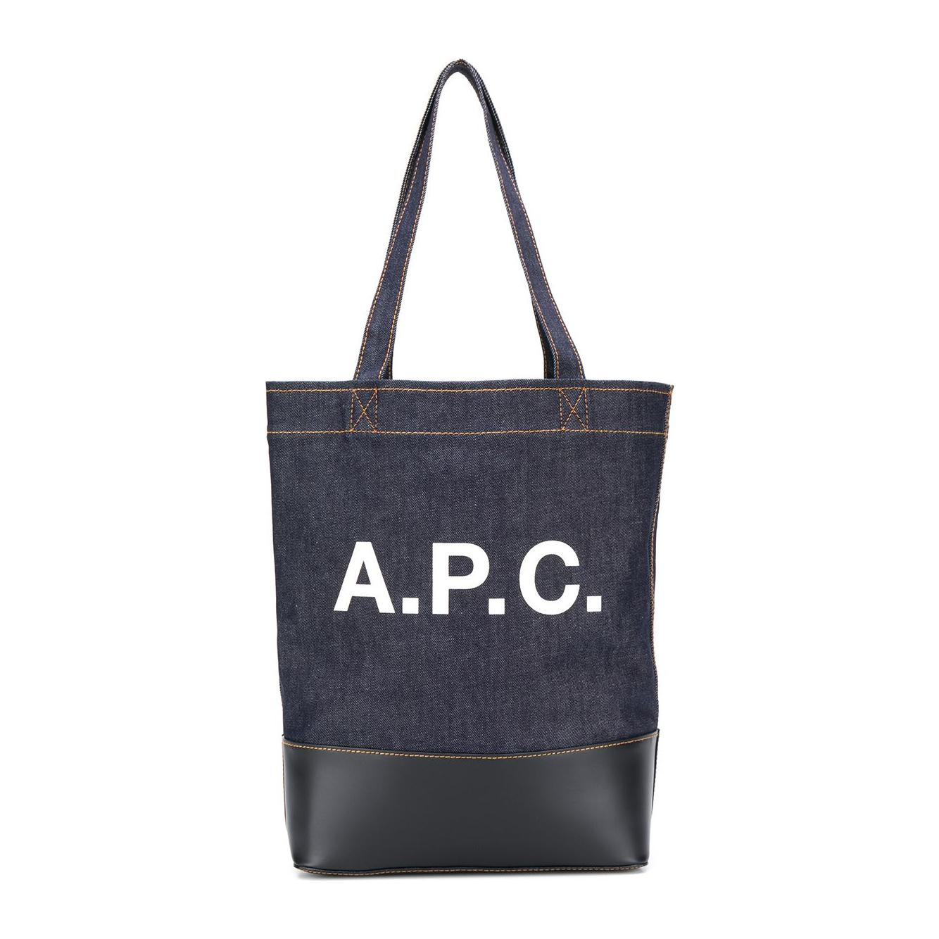 A.P.C. logo print denim tote