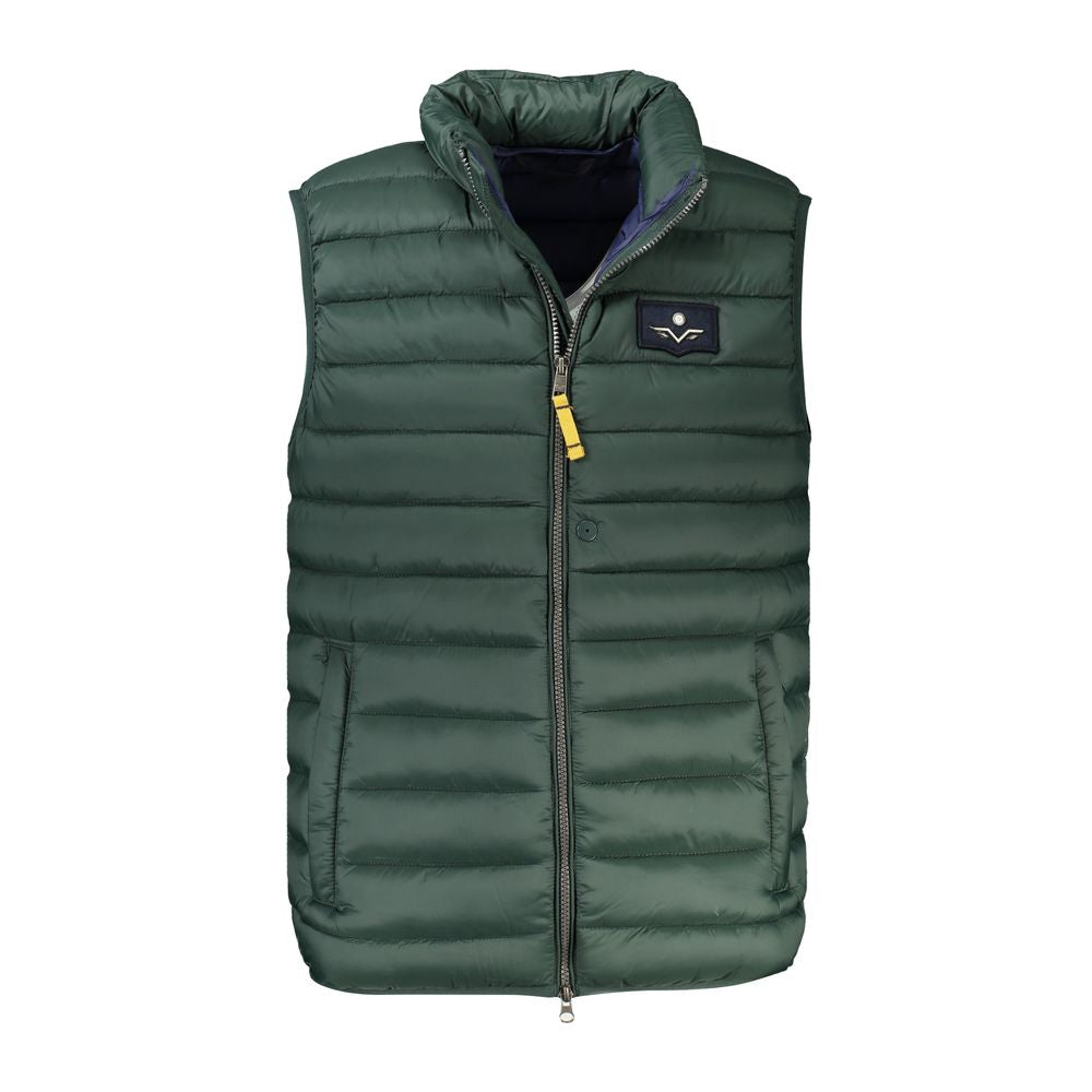 Armata Di Mare Green Polyamide Men JacketElevate your wardrobe with the cutting-edge style of Armata Di Mare. This sleeveless jacket is more than an outerwear piece; it’s a statement of sophistication and trendsetting. Designed for the fashion-forward ind
