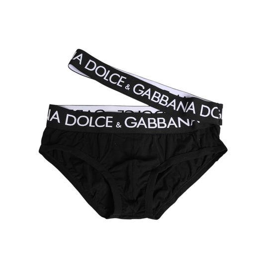 Dolce & Gabbana Black Cotton Elastic Logo Waistband Swimwear