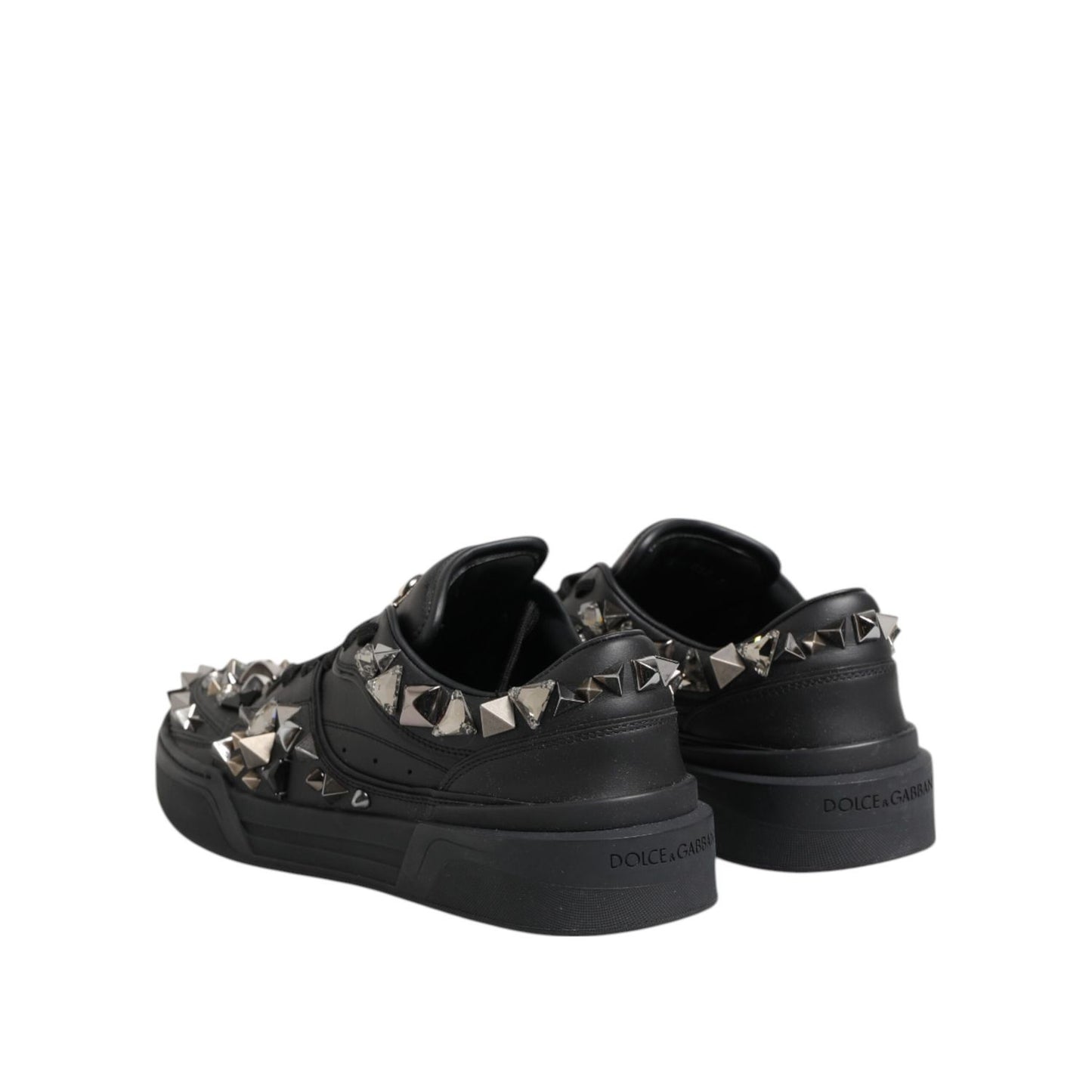 Dolce & Gabbana Black Portofino Studded Men Sneakers Shoes - back view with studded detailing and logo