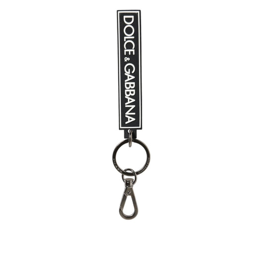 Dolce & Gabbana Black White DG Rubber Logo Silver Men's Holder Keyring