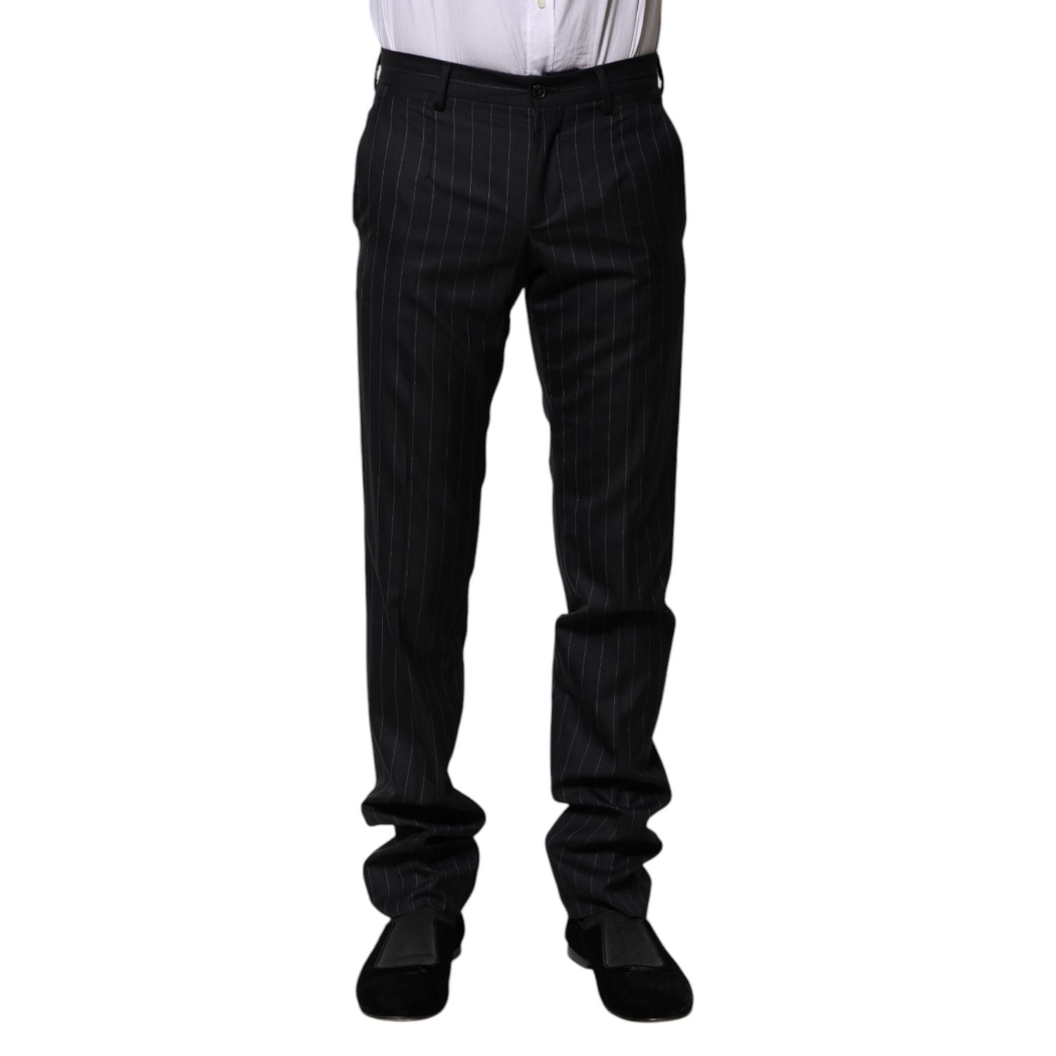 Dolce & Gabbana Black Wool Striped Formal Pants