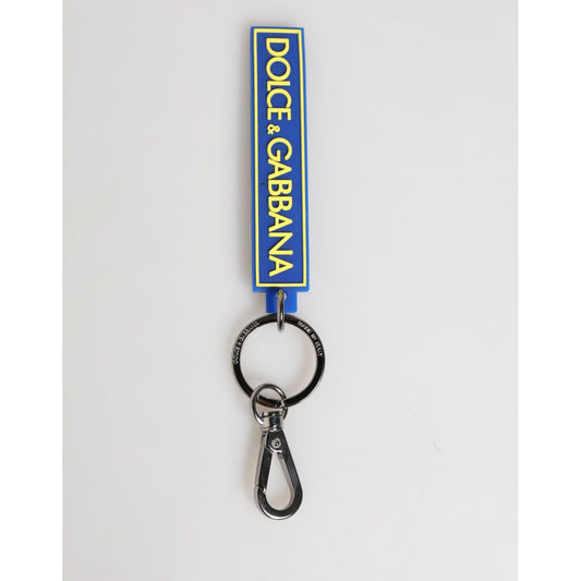 Dolce & Gabbana Blue Yellow DG Rubber Logo Silver Men's Holder Keyring